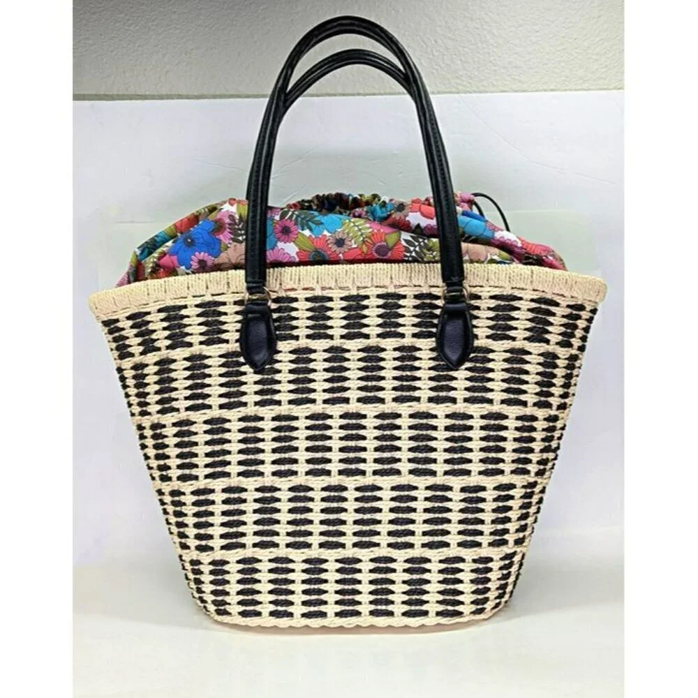 On 34th Isabellaa Women's Straw Medium Drawstring Tote Botanical (MSRP $130)